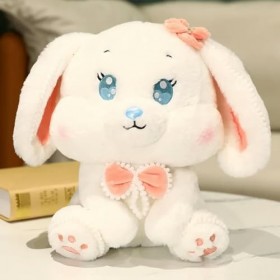 SaruEL Mignon Gros Yeux Noeud Lapin Oreiller Mignon Poupée en Peluche Jouet Cadeau De Noël Kawaii Furry Pearl Bunny Cadeau D’