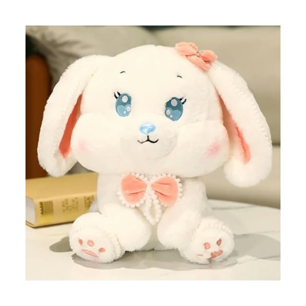 SaruEL Mignon Gros Yeux Noeud Lapin Oreiller Mignon Poupée en Peluche Jouet Cadeau De Noël Kawaii Furry Pearl Bunny Cadeau D’