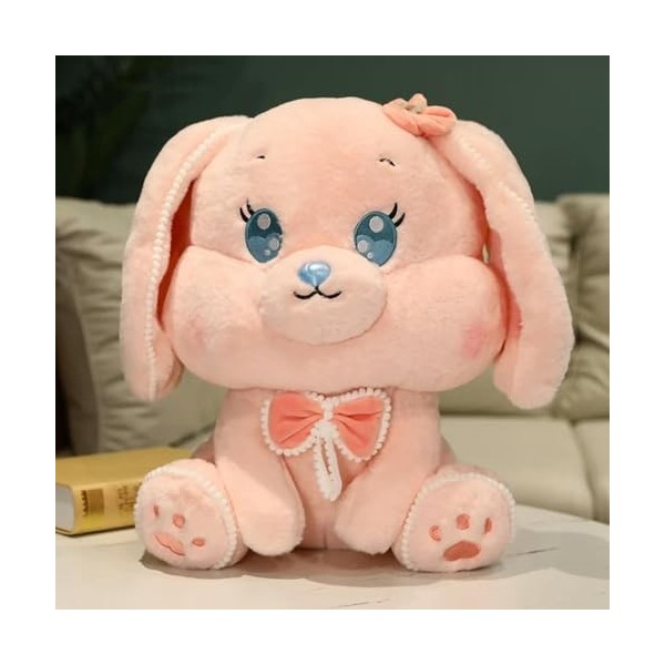 SaruEL Mignon Gros Yeux Noeud Lapin Oreiller Mignon Poupée en Peluche Jouet Cadeau De Noël Kawaii Furry Pearl Bunny Cadeau D’