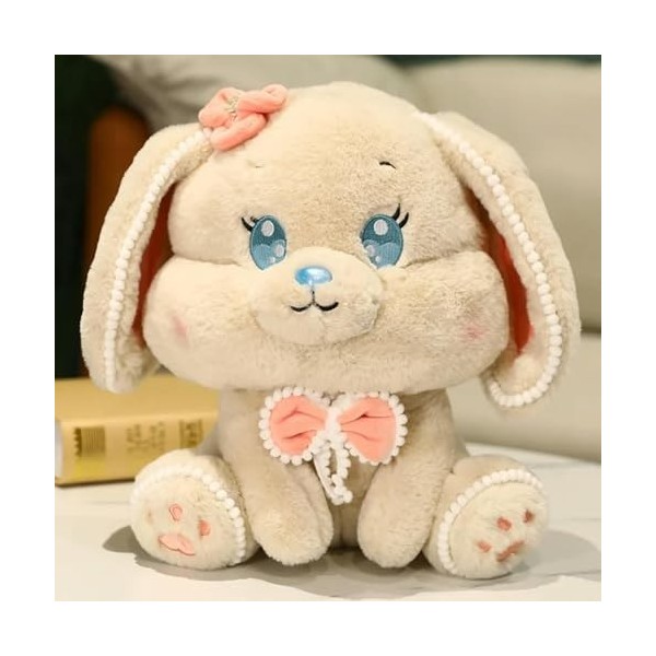 SaruEL Mignon Gros Yeux Noeud Lapin Oreiller Mignon Poupée en Peluche Jouet Cadeau De Noël Kawaii Furry Pearl Bunny Cadeau D’