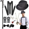 WILDPARTY Costume Homme Année 20 Accessoire, Béquille Pliable Métal, Chapeau Manhattan, Montre de Poche Vintage, Lunettes, Cr