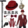 WILDPARTY Costume Homme Année 20 Accessoire, Béquille Pliable Métal, Chapeau Manhattan, Montre de Poche Vintage, Lunettes, Cr