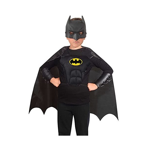 Kit De Déguisement Batman DC Comics – Masque, Cape, Brassards Et Haut Pour Garçon 5-12 Ans – Idéal Pour Carnaval, Anniversaire Et Cosplay