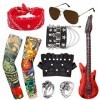 11 PCS Accessoires de Costume Punk, Runk Gothique Rocker Kit avec Faux Tatouage Manches Guitare Gonflable Lunettes Bandana Ga