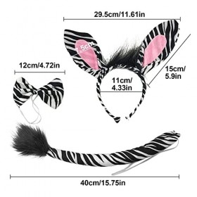 TSHAOUN Kit Zèbre, Zèbre Oreilles Bandeau Noeud Papillon Queue, Deguisement Animaux, Cosplay Set, Ensemble Costume zèbre, Par
