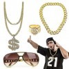 mizikuu Kit de Costume Hip Hop, 4 Pièces Hippie Costume Set Deguisement Annee 80/90 avec Lunettes De Soleil Dollar Collier Ba