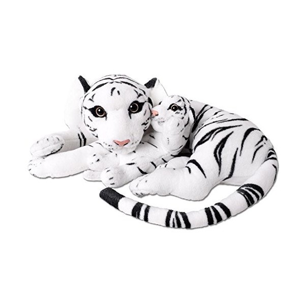 TE-Trend 2in1 XL Peluche Tigre Bébé Tigre Félin Animaux en Peluche Grand Chat Allongé 60cm Animal en Tissu Blanc Tigré