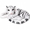 TE-Trend 2in1 XL Peluche Tigre Bébé Tigre Félin Animaux en Peluche Grand Chat Allongé 60cm Animal en Tissu Blanc Tigré