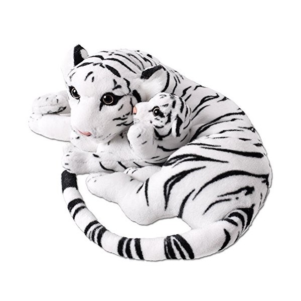 TE-Trend 2in1 XL Peluche Tigre Bébé Tigre Félin Animaux en Peluche Grand Chat Allongé 60cm Animal en Tissu Blanc Tigré