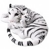 TE-Trend 2in1 XL Peluche Tigre Bébé Tigre Félin Animaux en Peluche Grand Chat Allongé 60cm Animal en Tissu Blanc Tigré