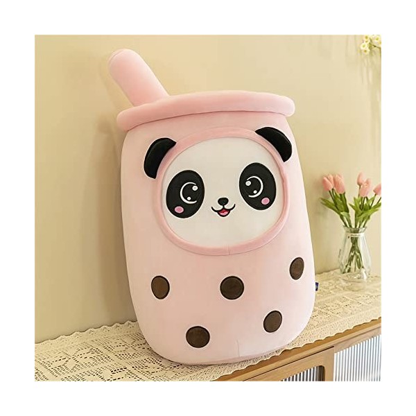 SWECOMZE Panda - Peluche - Motif tasse de thé aux bulles - Jouet en peluche - Motif tasse de thé - Rose - 50 cm