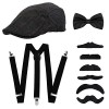 LIHAO Lot de 9 Accessoires pour Homme Style Années 1920, Kit de Déguisement Gatsby avec Bonnet, Bretelles, Nœud Papillon, Mou