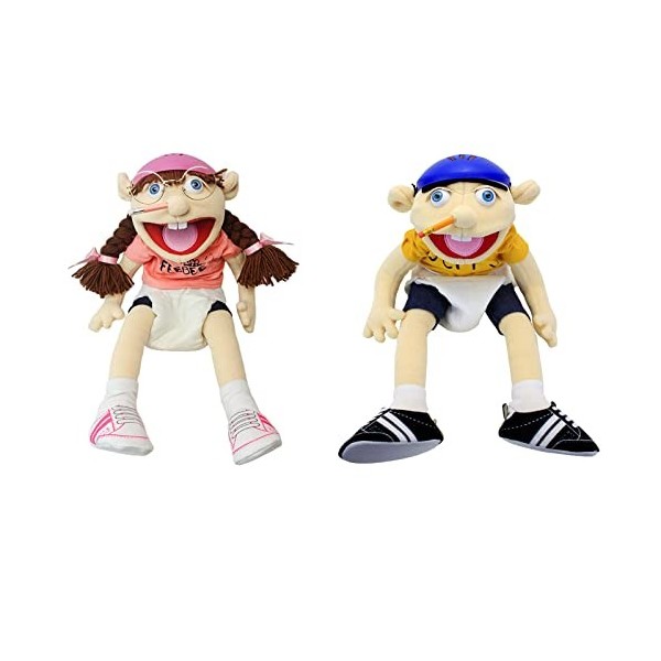 Marionnette Jeffy et sa sœur Feebee en peluche, marionnettes amusantes espiègles avec bouche de travail pour maison de jeu, c