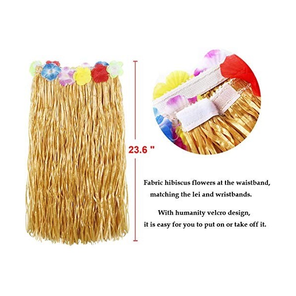 CO 8PCS Costume dHawaï, Jupe de Hula Kit daccessoires，Déguisement pour Fille Femme,Hula Dansant,Hawaiian Lei,Pince à Cheveu