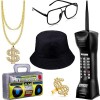 WDJLNZB Kit de Hip Hop 6pcs, Kit de Costume de Hip Hop Homme 90 Années 80 Accessoires de Rappeur Chapeau de Seau Or Signe de 