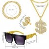 Kit de costume de rappeur avec chaîne plaquée or, pendentif signe dollar, bague et bracelet - Accessoires de déguisement de h