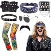 10PCS Deguisements Rock Accessoires,Accessoires de Costume Rock avec Bandana Manches Couvre Gants Bracelet Lunettes Moustache