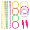 BETESSIN Kit COS des Années 80 Déguisement 2 Boucles dOreilles 4 Collier 4 Bracelet Perles Fluorescentes et 10 Bracelet Sili