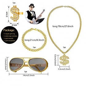 NAMIC Kit de Déguisement Hip Hop, Collier Hip Hop, Collier Dollar, Lunettes de Déguisement, Déguisement des Années 90, Kit de