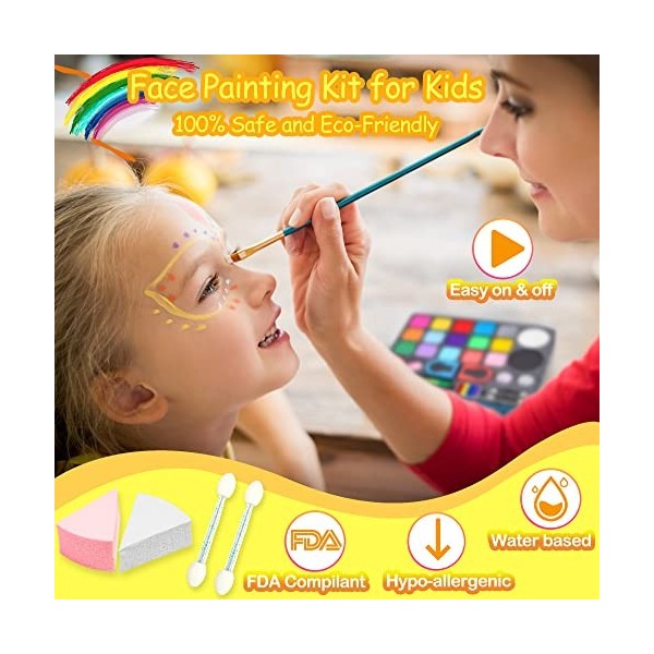 Chennyfun Palette de Maquillage Enfants Kit, Peinture pour Le Visage-16  Grandes Peintures, Lavable,Peinture pour Le Visage et Le Corps de Qualité
