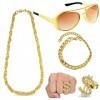 NA Weploda 4 Pièces Deguisement Annee 80/90 Homme, Kit Déguisement Hip Hop, Colliers, Bracelets, Bagues et Lunettes de Soleil