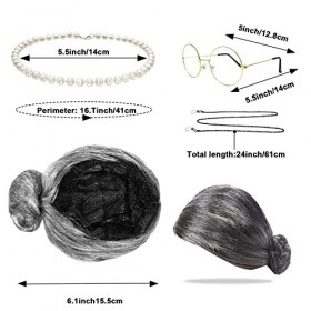 MIVAIUN 5 Pièces Kit de Deguisement Grand Mere Vieille Dame Déguisement Accessoire, Grand Mère Perruque Kit de Deguisement, G