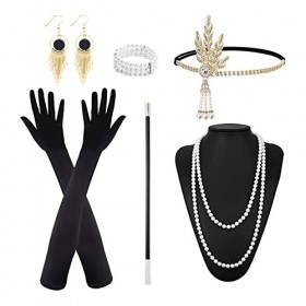 NITAIUN 6 Pcs Gatsby Costume Accessoires Set pour Femmes, 1920s Accessoires, Great Gatsby Ensemble dAccessoires Mode avec Ba