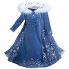 Eleasica Filles Cosplay Robe de Princesse Elsa Manches Longues Reine des Neiges Robe Longue Costume de Robe Bleu Chaude Doux 