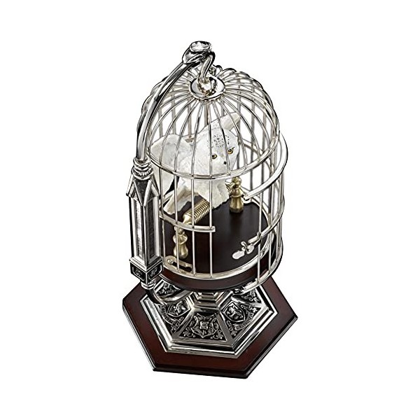 The Noble Collection Harry Potter Miniature Hedwig in Cage - 10in 25cm Resin Snowy Owl Sculpture in Metal and Wood Pedestal