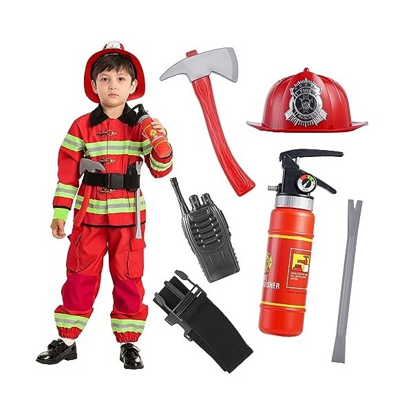 Spooktacular Creations Costume de pompier rouge Unisexe Child pour Halloween Dress Up-S