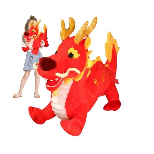 BRULEA Jouet Dragon Chinois en Peluche | Peluches de Mascotte de Dragon Debout 2024 | Peluches de Mascotte de Dragon de Dessi