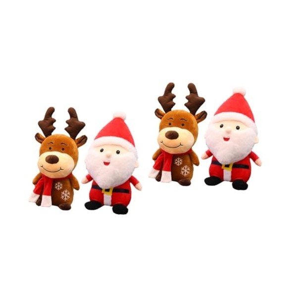 Toyvian 4 Pièces Jouet en Peluche De Noël Peluches De Noël Animal en Peluche Renne Père Noël en Peluche Jouet De Renne en Pel
