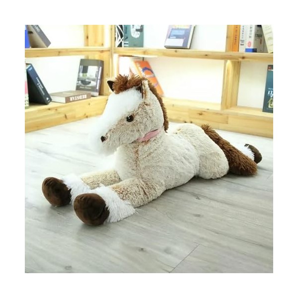 KiLoom Peluche Jouets Longue Fourrure en Peluche Animal en Peluche Cheval Jouets Peluche Poupée pour Fille Coussin Enfants Ca