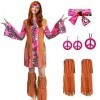 ATAMET Costume de hippie des années 60 et 70 pour femmes – Robe disco pour Halloween – Costume de fête des années 70 rose A,