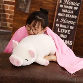 Cochon Doux Peluche Poupée Peluche Cochon Jouet Animal Doux en Peluche Chauffe-Mains Couverture Enfants Cadeaux 75cm 4
