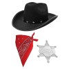 Ensemble daccessoires de cowboy pour enfant – Chapeau de cowboy clouté étoile noire, bandana cachemire rouge, badge de shéri