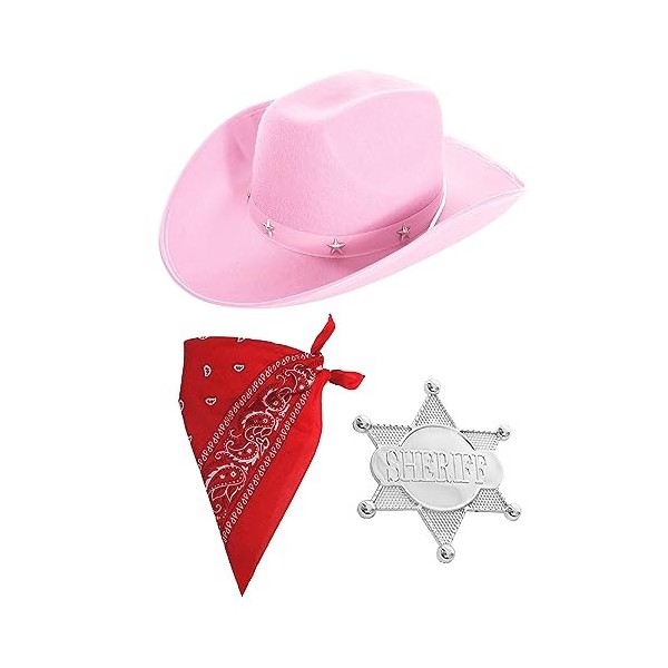 Ensemble daccessoires de cowboy pour enfant – Chapeau de cowboy clouté étoile noire, bandana cachemire rouge, badge de shéri