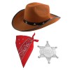 Ensemble daccessoires de cowboy pour enfant – Chapeau de cowboy clouté étoile noire, bandana cachemire rouge, badge de shéri