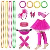 Deguisement Annee 80 Femme Accessoire Fluo,Tutu Fluo,Sac Banane,Lunette,Bandeau,Colliers,Bracelets,Jambières,Boucles Doreill