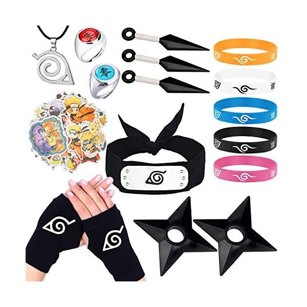 Anime Cosplay Accessoires 16 pièces,Bandeau, Anneau, Gants, Autocollants Anime Autocollants, Bracelet, Modèle de Jouet En Pla