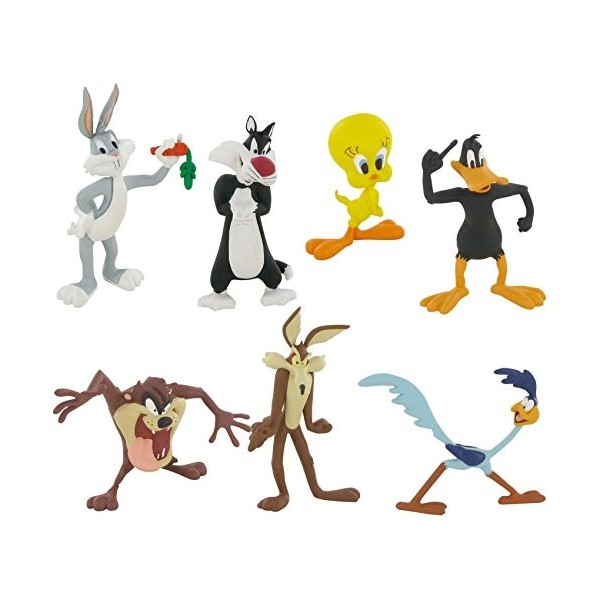 Comansi Lot de 7 figurines Looney Tunes - Bugs Bunny - Piolin - Canard Lucas - Silvestre - Coyote - Correcaminos - Tasmania