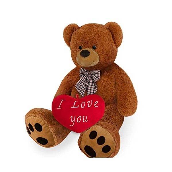 Ours en peluche XL brun avec coussin en forme de coeur