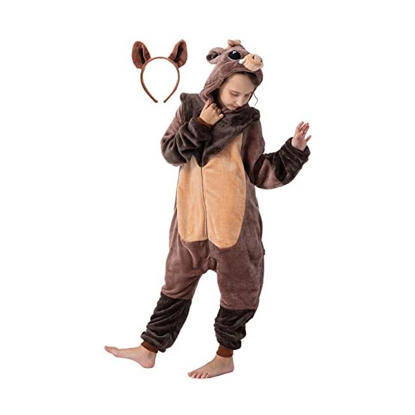 corimori Costume de sanglier moelleux pour enfant avec serre-tête | Costume de carnaval pour filles et garçons | Taille 130-1