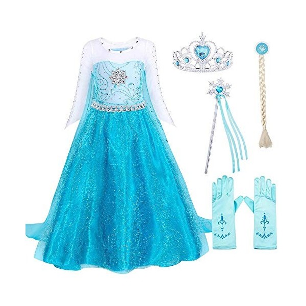 RIFENIK Robe de princesse La Reine des Neiges, multi-accessoires, tissu hypoallergénique, robe ou robe pour fête, anniversair