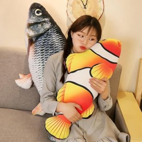 PaMut 3D Poisson-Clown Poisson réaliste Jouet en Peluche Doux Poisson Rouge en Peluche canapé Oreiller Cadeau créatif décorat