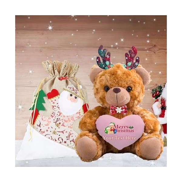 Noël Nounours avec Texte+Photo Personnalisé, Cadeaux Personnalisés Nounours avec Cœur avec Décoration Noël pour Cadeau idée C