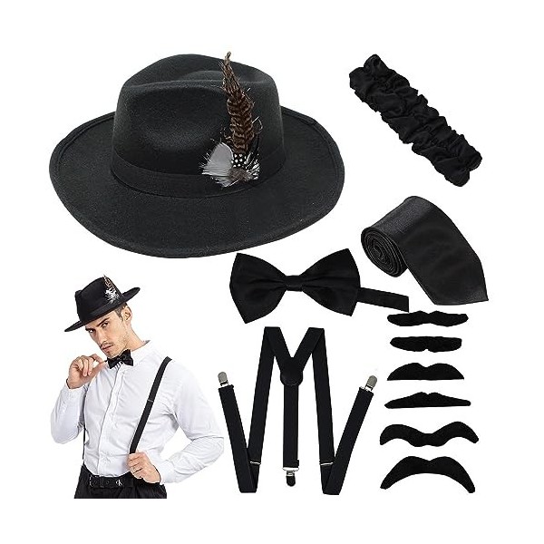 Spooktacular Creations Manhattan 1920S MENS GATSBY Gangster rétro Costumes Accessoires noir 