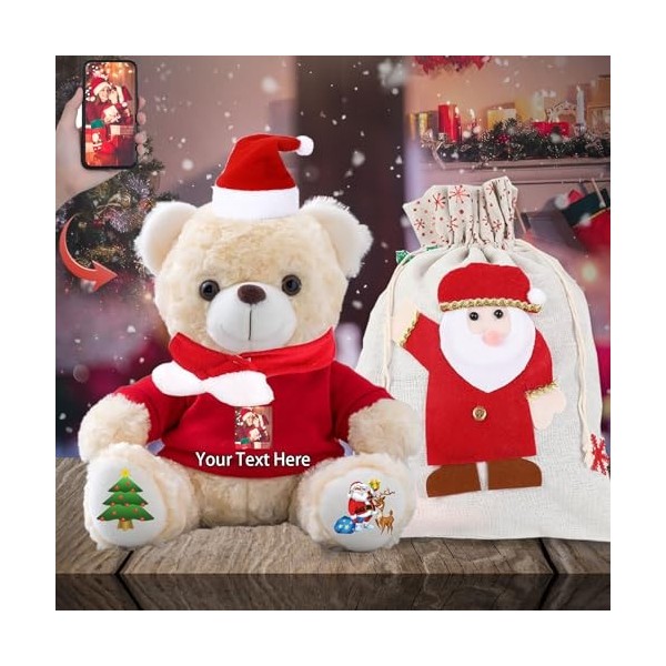 Noël Nounours Personnalisé avec Décoration Noël, Nounours avec Texte+Photo, Cadeau Personnalisé pour Homme Cadeau Noël Femme 