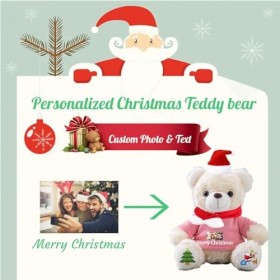 Noël Nounours avec Texte+Photo Personnalisé, Cadeaux Personnalisés Nounours avec Décoration Noël pour Cadeau idée Cadeau Noël