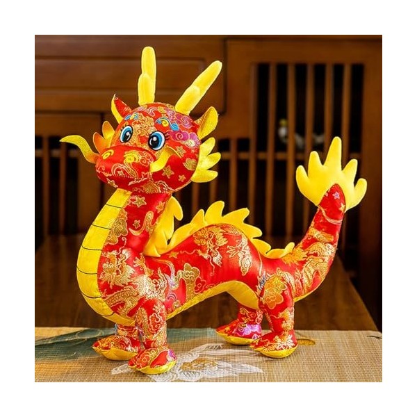 Hodeffior Poupée de dragon chinois en peluche douce de dessin animé - Figurine de dragon chinois - Cadeau danniversaire et d